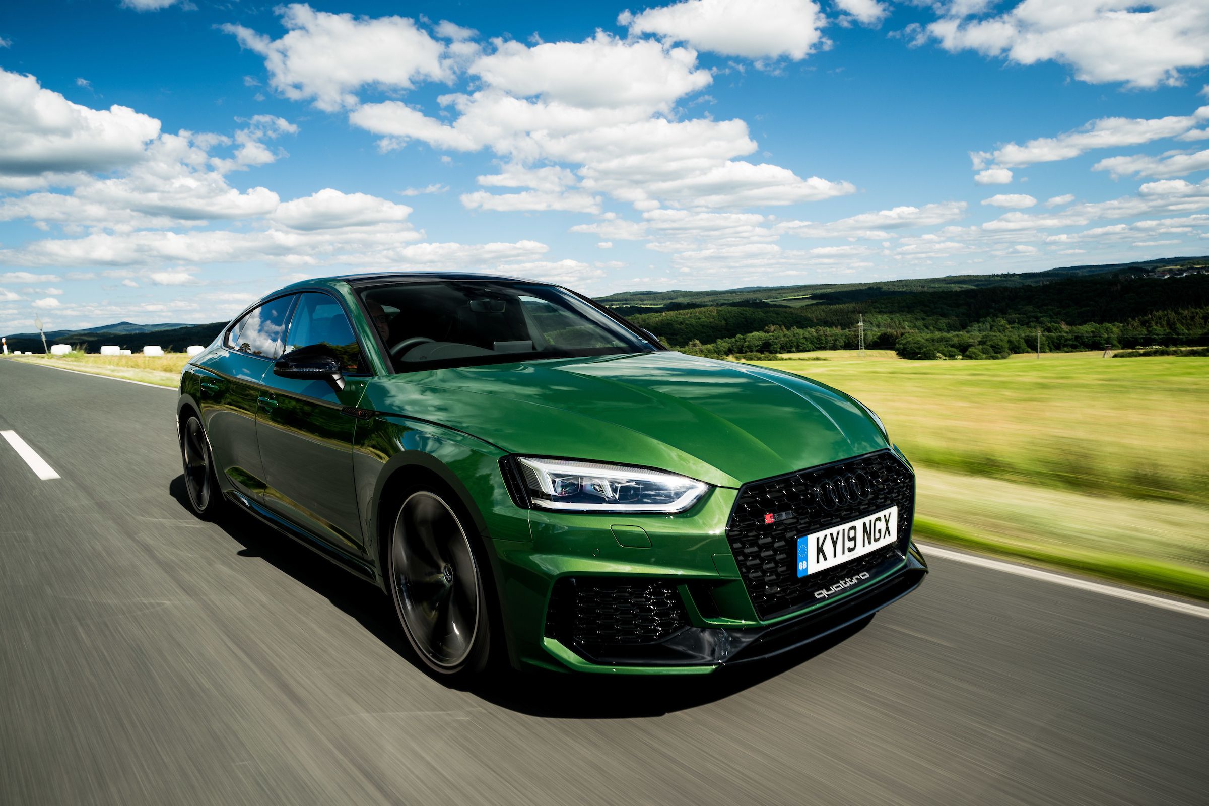 Front view of a green Audi RS5 Sportback
