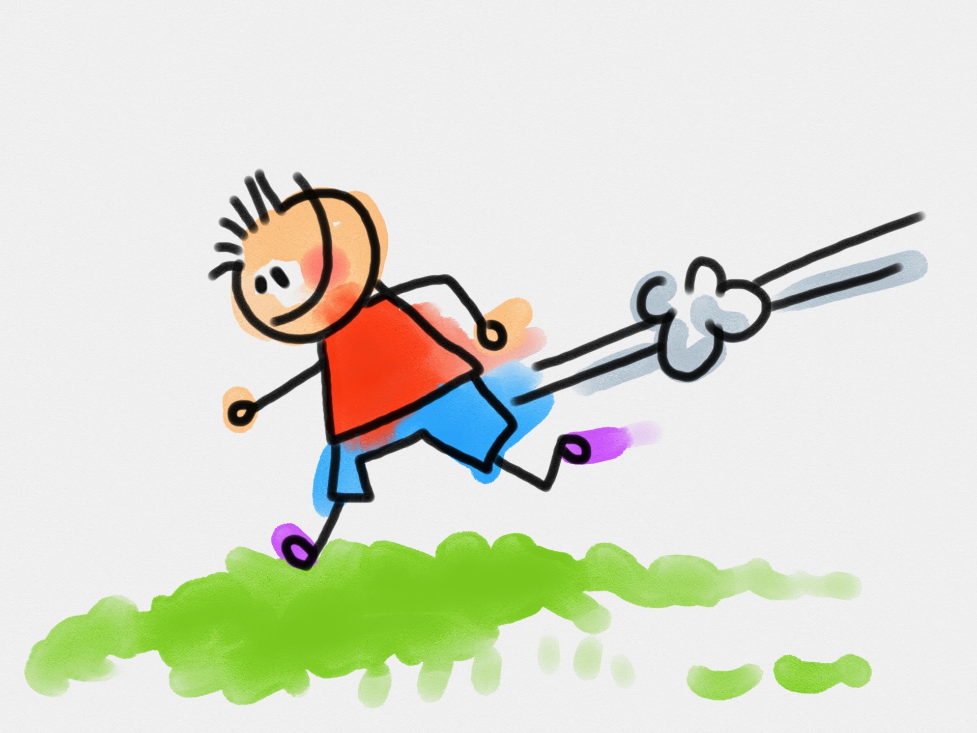 Stick person cartoon of a hurrying boy