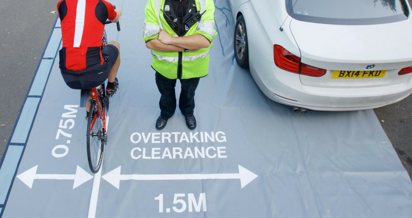 Image showing 1.5m clearance between car and cyclist