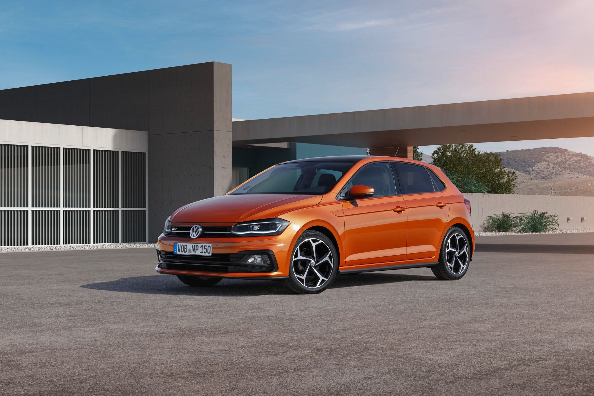 Front view of an orange VW Polo R